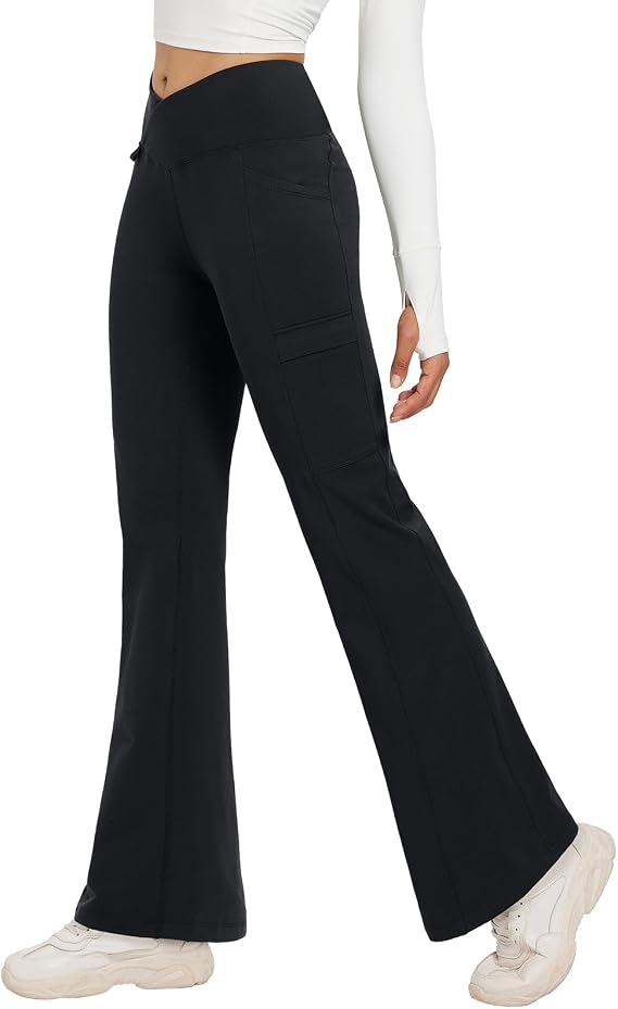 baleaf Women's Fleece Lined Pants Winter Thermal Water Resistant Crossover Flare Leggings Warm Bootcut Hiking Outdoor