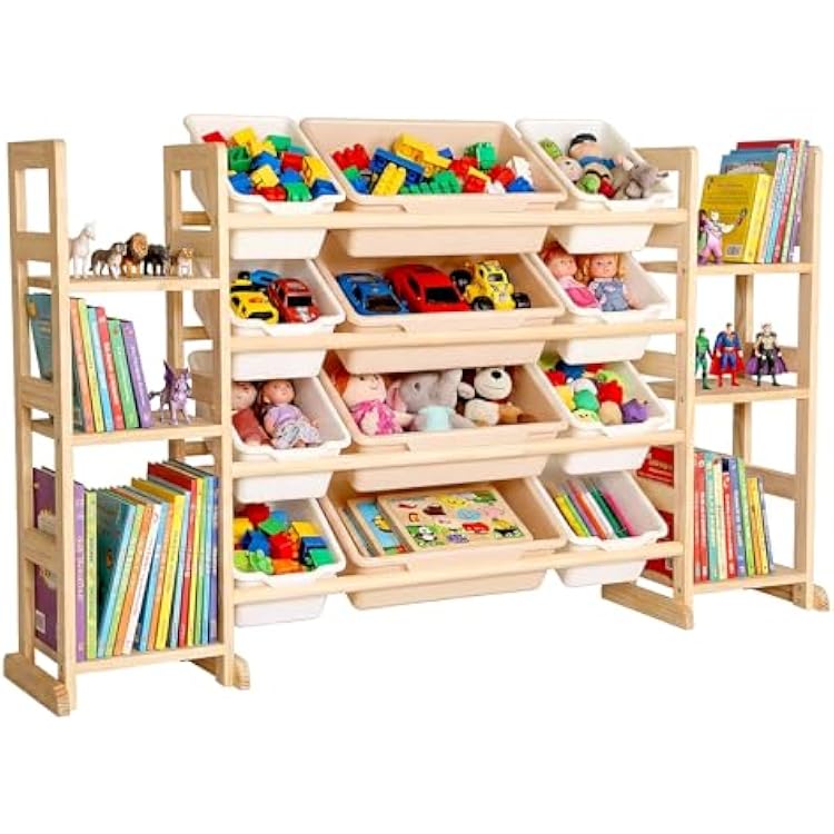 Amdermi Kids Toy Storage Organizer, 52 W White 6-Shelf Bookcase with 12 Bins, Cubby Unit for Toddler Playroom & Bedroom Organization