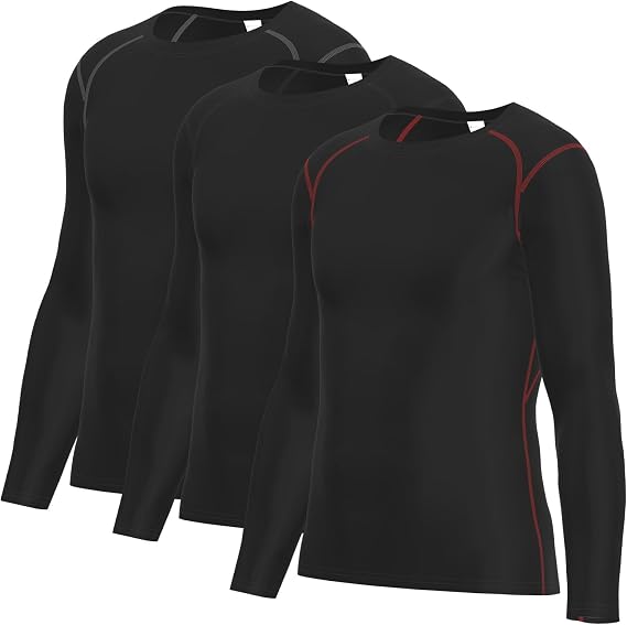 LANBAOSI 3 Pack Compression Shirts for Men Long Sleeve Men's Workout Shirt Athletic T-Shirt Gym Base Layer Undershirt