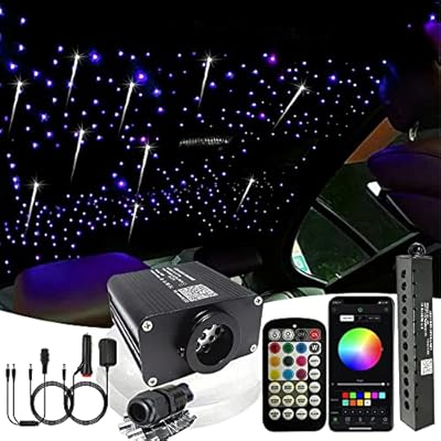 FIREWORK Meteor Starlight Headliner Kit, 16W Twinkle RGBW Fibre Optic Lights Star Ceiling Light with MusicAPPRemote Control 650pcs0.03in13.1ft4m  Shooting Star kit