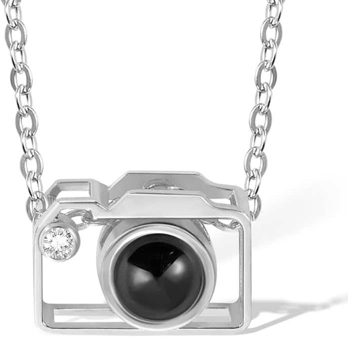 Custom Photo Projection Camera Necklace for her Photographer Sterling Silver Personalized Picture Camera Pendant Romantic Memory Necklaces Birthday Jewelry Gifts for Women Mom Girlfriend Wife
