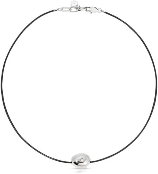 Ettika Choker. Adjustable Cord Necklace. Single Crystal Polished Pebble Leather Pendant Necklace. Rhodium Plated Pendant, Jewelry