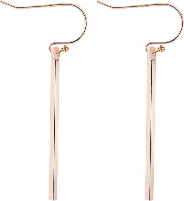 Handmade 925 Sterling Silver Dangle Earrings Hypoallergenic Stick Drop Long Vertical Bar Minimal Earrings for Women - Silver & Gold