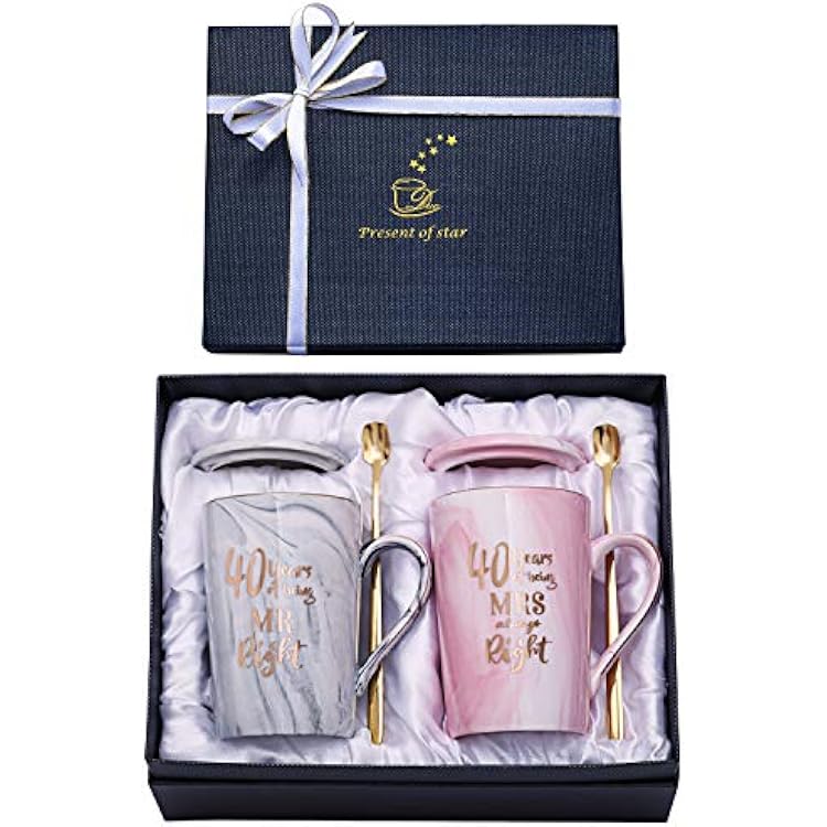 ShinnyWis 40th Gifts for Couple, 40th Gifts for Wedding Parents Gifts for Husband, Wife, Happy for Couples, Men and Women 14oz Coffee Mug Set Pink