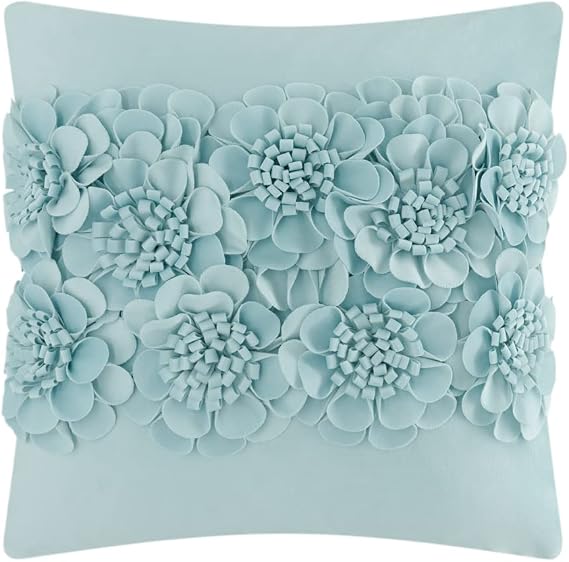 JWH Handmade 3D Flower Throw Pillow Covers, Light Blue, 18x18 Inch | Aesthetic Decorative, Floral Accent, Stereo Velvet, Cute Cushion, Car Bed Couch Bedroom Pops