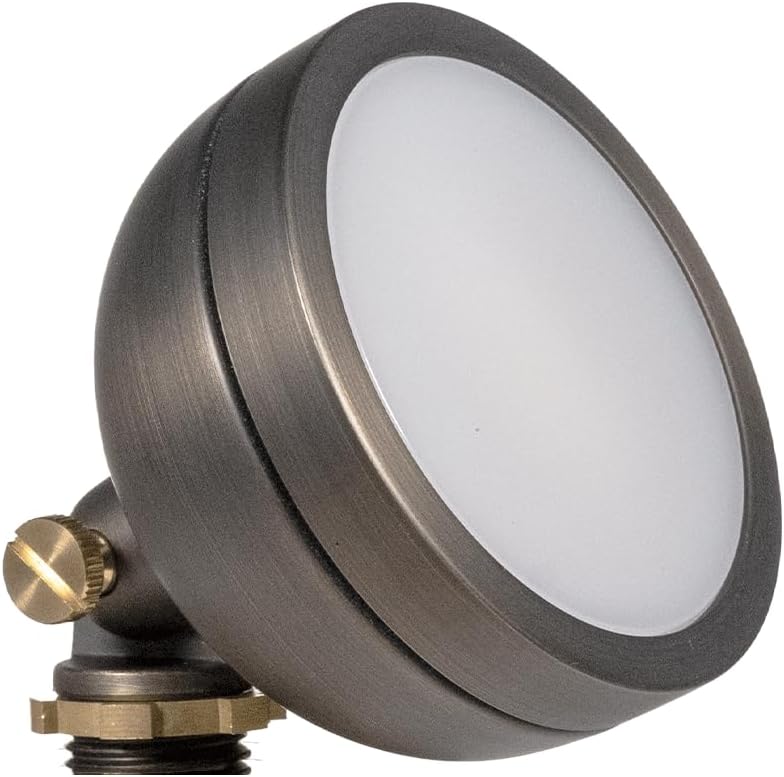 VOLT 12V Mini Round Brass Frosted Flood Light Bronze for Low Voltage Landscape Lighting of Outdoor Wall, Garden or Yard