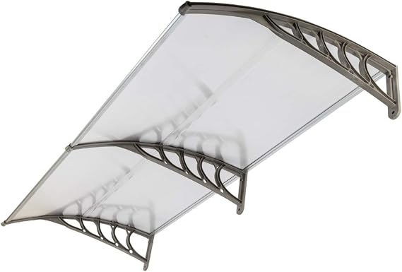 FCH Window Awning Door Canopy, 40" x 80" Window Awning Overhead Door Modern Polycarbonate Cover Outdoor Front Door Patio Canopy UV Rain Snow Sunlight Protection Hollow Sheet/Silver & Gray