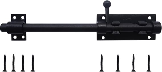 10Inch Slide Bolt Latch Black, Heavy Duty Barrel Bolt Latch with Padlock Hole, 304 Stainless Steel Sliding Bolt Gate Latch, Thickened Door Lock Hardware for Fence/Barn/Shed