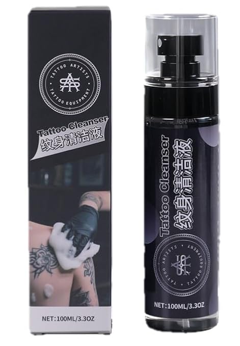 Tattoo Artists Professional Tattoo Cleanser Spray, Vegan Formula, 3.3oz/100ml, Fragrance-Free, Pump Dispenser, For Tattoo Transfer Pattern Removal, Unscented; WS1QJ