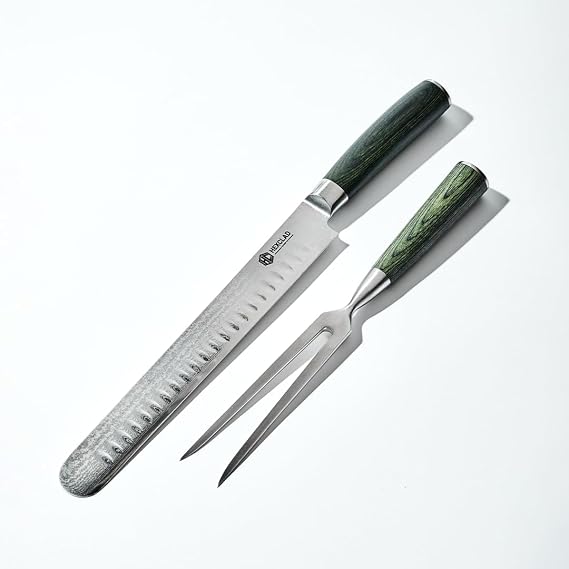 HexClad Japanese Damascus Steel Blade Carving Knife and 2-Pronged Fork Set