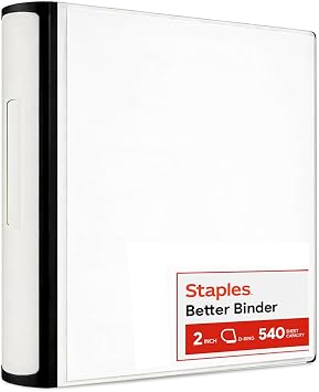 Staples Better Binder 2-Inch 3-Ring Binder, White Heavy-Duty Binder for School & Office Organization