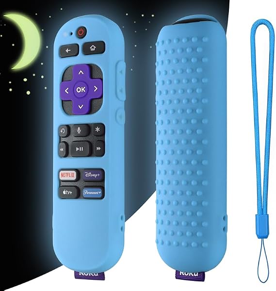 Silicone Remote Cover for Roku Streaming Stick 4k, Roku Express 4K+ Remote, Roku Voice Remote (Official) RCA1R 2023,Roku Express Remote Cover with Lanyard(Glow Blue)