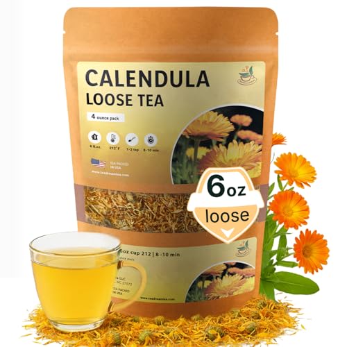 Calendula Loose Tea 6 oz Size - Marigold & Dried - Calendula Tea Bulk Flowers Gluten-Free and Caffeine-Free Herbal tea for Relaxation, Wallness, From real Flowers with Smooth Taste