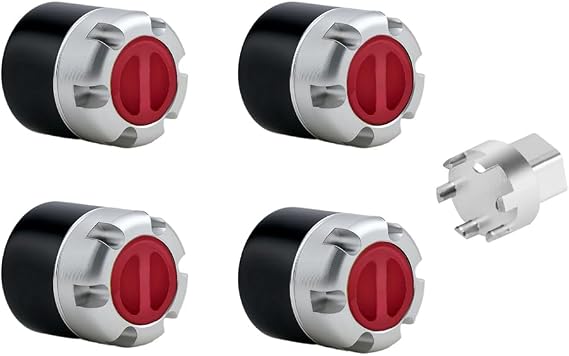 DJX M4 Wheel Nuts Center Locking Hubs Wheel Caps W/Tool for Traxxas TRX4 Axial SCX10 90046 D90 Tamiya Redcat HPI 1/10 RC Crawler Car(Red)
