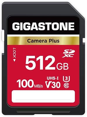 GIGASTONE 512GB SD Card, Camera Plus, V30 U3 SDXC Memory Card High Speed UHD Video Compatible with Canon Kodak Olympus Digital Camera, with 1 Mini case