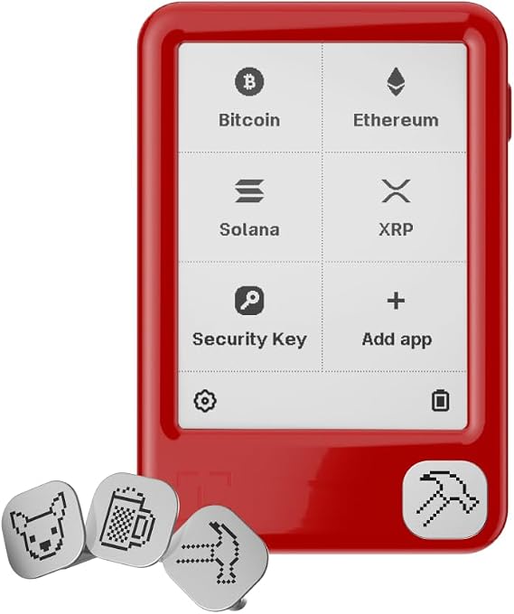 Ledger Nano Gen5 secure crypto wallet touchscreen signer in Cherry Red + Playful Badges (Pack1)