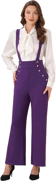 Allegra K Casual Office Jumpsuits for Women's Adjustable Straps Wide Leg Suspenders Pants Overall