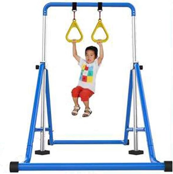 Gymnastics Bar, with Flying Rings 4 Height Adjustable Folding Horizontal Bar Pull Up Expandable Junior Training Bar for Kids Home Training Junior High Bar Fitness Kids Home Gym Tra