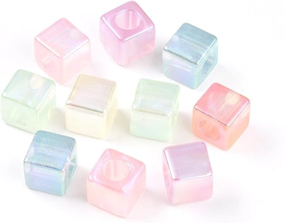 Ornazy 200Pcs 12mm UV Plating Rainbow Cube Beads Large Hole Square Acrylic Beads for Jewelry Making Necklace DIY Crafts