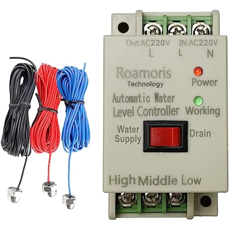 AC 220V Deep Well Pump Switch Control Automatic Water Level Controller Supply and Drain Mode with 6.5ft Detector Sensor, Liquid Level Switch Relay,Power600watts, WC04