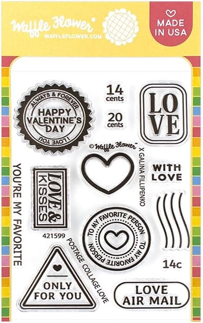 Waffle Flower Postage Collage Love Stamp Set