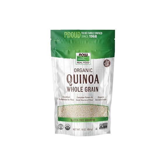 NOW Foods, Organic Quinoa Whole Grain, Gluten-Free, Ancient Grain, Source of Protein and Fiber, 16-Ounce (Packaging May Vary)