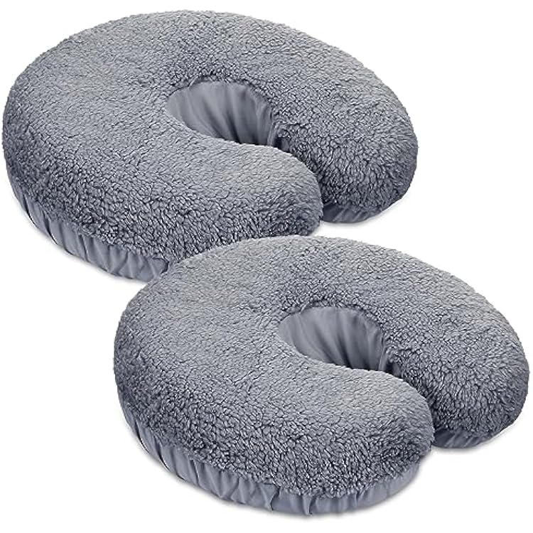 Mixweer 2 Pcs Massage Face Cradle Cover Fleece Massage Table Headrest Cover 14.6 x 13 Beauty Bed Headrest Pillow Pad, Exclude Pillow InsertGray