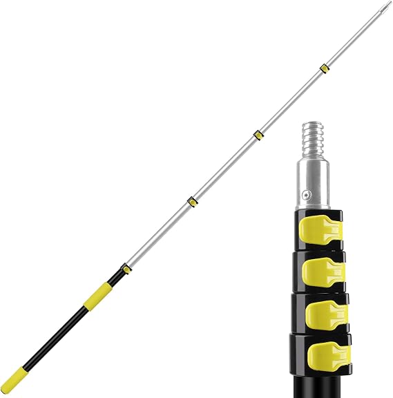 12FT Telescoping Pole, 20FT Reach Aluminum Extension Pole with 3/4" Universal Tip, Lightweigt Telescope Poles with Flip Lock, Sturdy Multi-Purpose Extension Poles for Cleaning, Fruit Picking, Painting