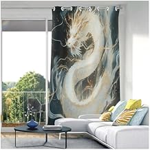 DOMIKING White Dragon Blackout Curtains 84 Inches Long Darkening Window Curtain Panels Drape for Living Room Bedroom 84x52in 1 Piece