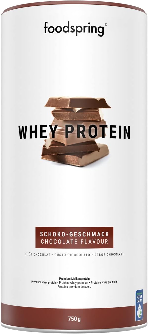 foodspring Whey Protein Powder Chocolate – with 22g Protein for Muscle Building, Perfect Solubility, from Pasture Milk, Rich in BCAAs & EAAs - 750g