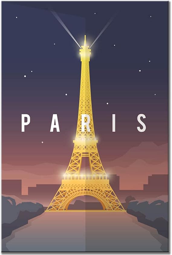 Paris Fridge Magnet France Vintage Poster Night Eiffel Tower Travel Souvenir