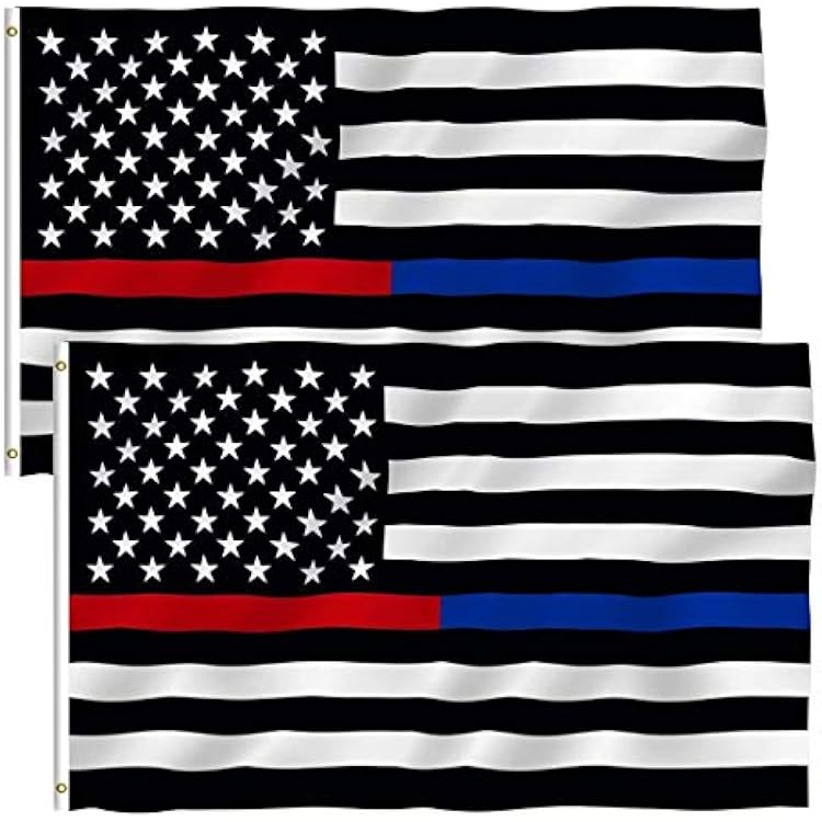 Thin Blue Line and Red Line American Flag 3x5 ft - Vivid Color and Fade Proof - Honoring USA Law Enforcement Officers and Firefighter Polyester Flags thin blue line and red line flag
