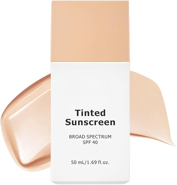 Daily Tinted Fluid Sunscreen,Tinted Sunscreen for Face Moisturizing Broad Spectrum SPF40,Zinc Oxide Mineral Sunscreen Foundation for Sensitive Skin,Natural Tone Lightweight Non Greasy Koreansunscreen