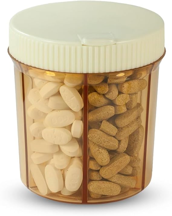 Vitanizer Round Pill Organizer, 6 Compartment Vitamin Dispenser