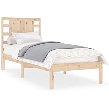Solid Wood Bed Frame 90x200 cm, Pine Wood Bed Frame without Mattress, Wooden with Slats and Headboard for Extra Support