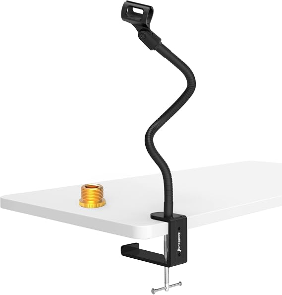 ZealSound Microphone Stand Gooseneck 13, Flexible Clamp-On Desktop Mic Stand with 360 Adjustable Arm, 3/8" to 5/8" Adapter, Heavy-Duty Desk Mount, for Podcasting, Streaming, Podium & Public Speaking