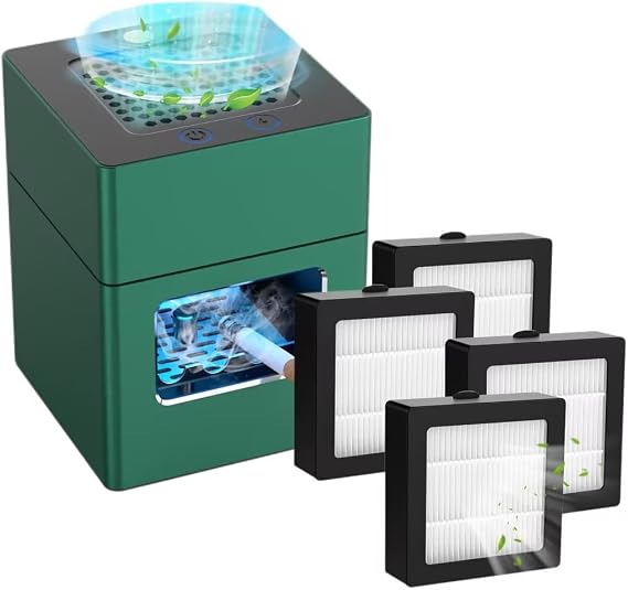 VTAR Smokeless Ashtray with Replaceable Filter Bundle (078 Green)