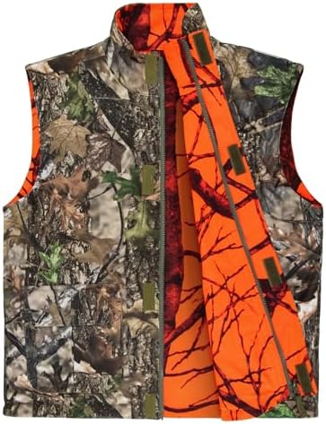 GUGULUZA Camo and Orange Hunting Reversible Vest, Game Vest Jacket for Hunting Camping M-4XL