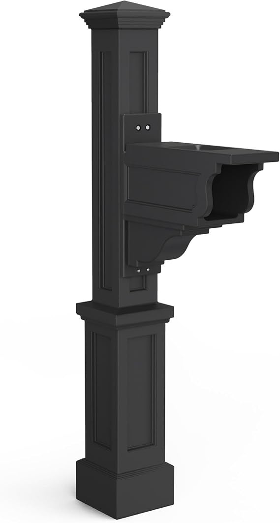 Mayne Dover Decorative Mailbox Post with Newspaper Holder, Black