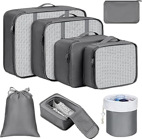 Portable Packing Cubes - Perfect Luggage Organizer Bags, Packing Cubes for Suitcases, Compression Packing Cubes, Travel Bags Organizer for Luggage, Luxurious Travel Cubes (Grey)
