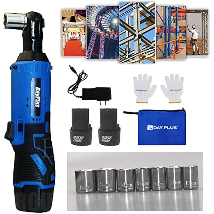 AUTOFU Cordless Ratchet Wrench Set, 38 12V Power Electric Ratchet Driver with 7 Sockets, 2 Lithium-Ion Batteries and 60-Min Fast Charge, Variable Speed Trigger, LED Light, ForwardReverse Function