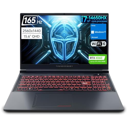 Thunderobot Radiant 15 4060 2.5K Gaming Laptop, 15.6 QHD 165hz Display, 14th Gen Intel i7-14650HX, NVIDIA GeForce 4060, 64GB DDR5 RAM, 2TB DDR5 PCIe SSD, RGB Backlit KB, Wi-Fi 6, Windows 11, Gray