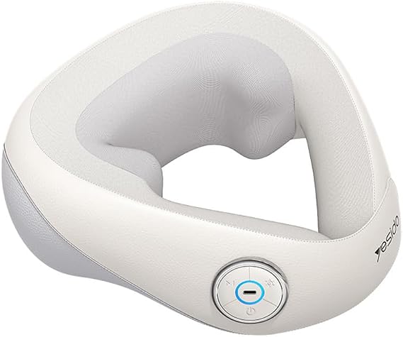 YESIDO Wireless Neck Massager, Heated, C-Shaped, Physiotherapy, For Neck Hernia and Flattening, 40-45°C Temperature, 3 Modes, Flexible Heads,15W, 70 Minutes Use, MG14, Powder