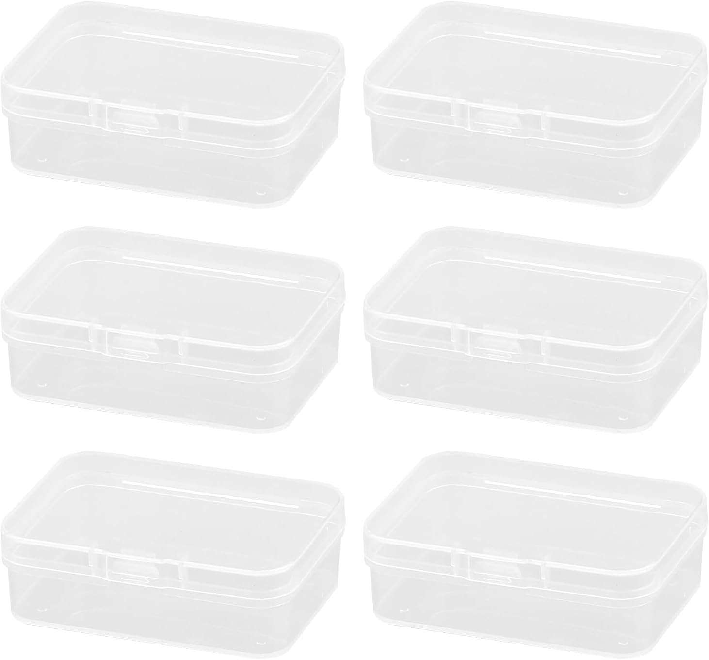 Rumyve 6Pcs Clear Plastic Storage Boxes with Lids - Mini Rectangular Containers for Beads, Business Cards, Pills, and Small Items6.5  4.5  2 cm