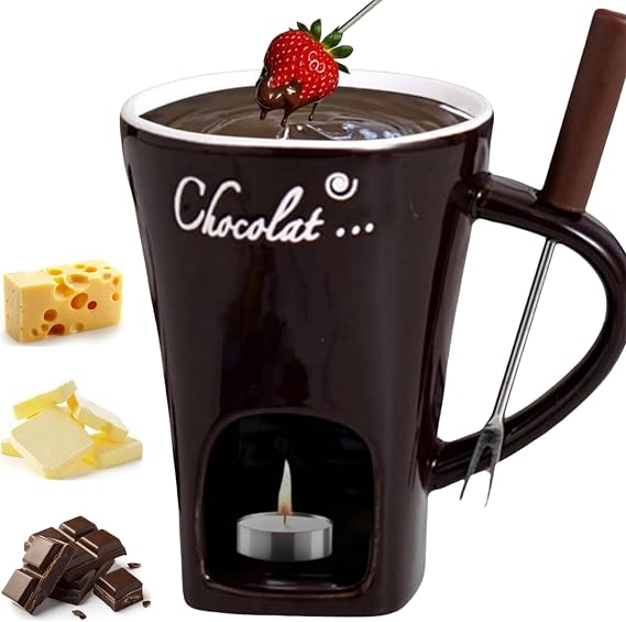 Chocolate Melting Cup, Chocolate Fondue Mug, Mini Chocolate Fondue Set With Forks For Date Night Birthday Wedding Gifts (Coffee)