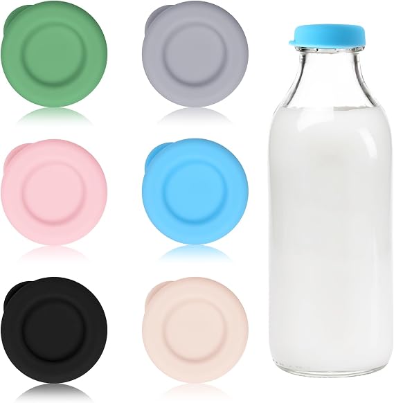 6pcs Milk Glass Bottle Tops, 48mm Silicone Lids for Stanpac & Libbey