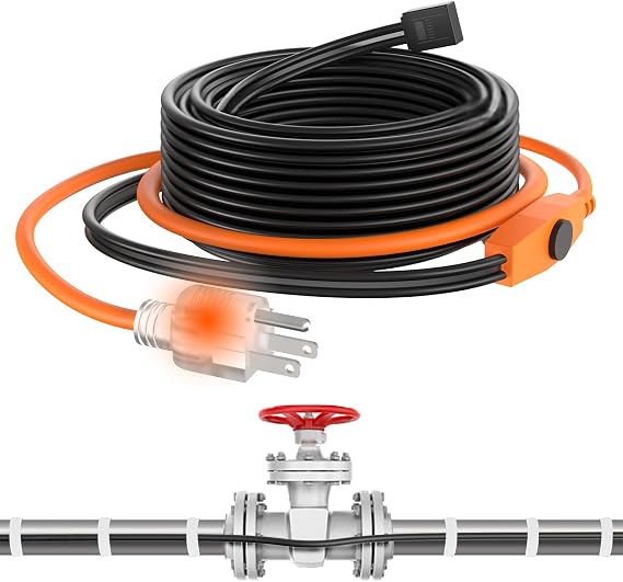6FT Pipe Heat Tape and Heat Cable with Built-in Thermostat, Easy Install, Prevents Freezing for Metal and Plastic Pipes, Keeps Water Flowing at -40F, 7W/ft, 120V