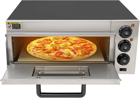 Commercial Pizza Oven Countertop, 1800W Single Deck Table Top Electric Pizza Oven with Handle & Trays,Stainless Steel Pizza Maker Machine for Restaurant Home Pretzels Baked,122-662F
