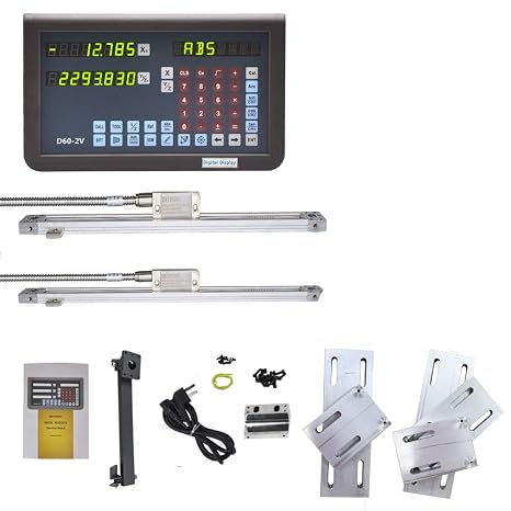 2 Axis DRO Multi-function Metal Case Digital Readout Display, 14''x60'' 5um Magnetic scales EIA-422 Output IP67 DIY OEM Encoder Sensor for Lathe Milling Bridgeport Knee Mill (370mmx1520mm)