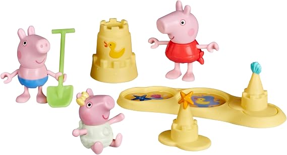 Peppa Pig Geschwister am Strand Spielset mit 3 Figuren und 5 Accessoires inklusive Baby Evie Vorschulspielzeug für Mädchen und Jungen ab 3 Jahren